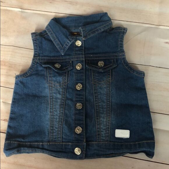 🍭6/$30 7 for all mankind denim jean vest for baby girl- 6-12 m - Picture 1 of 7